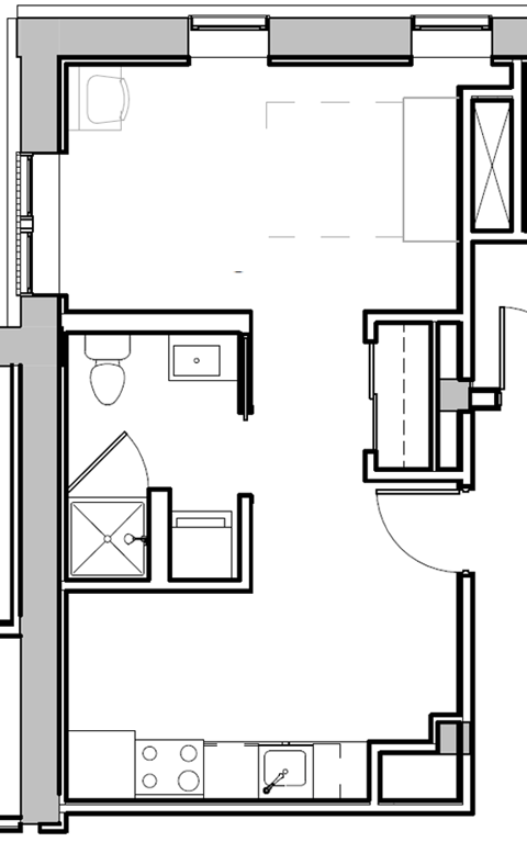 a floor plan of a house with a bedroom and a living room